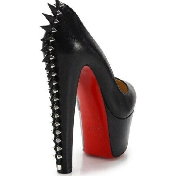 CHRISTIAN LOUBOUTIN Electropump Black Napa Leather Platform Spiked Red Sole Pump - Picture 9 of 16